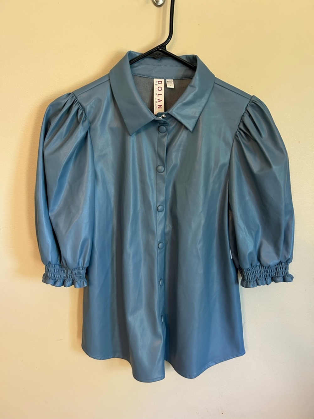 DOLAN puff sleeve Faux Leather Blouse NWOT - Picture 2 of 3